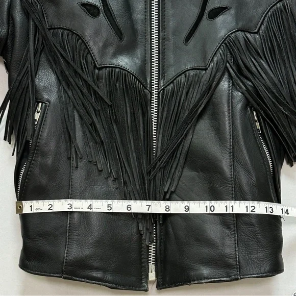 VTG Women’s Pro-Sports Leather Moto Jacket Fringe Conchos Roses Cinched Waist - Picture 3 of 15